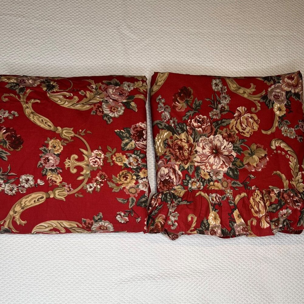 Ralph Lauren Marseilles Red Floral King Fitted and Flat Sheet Set